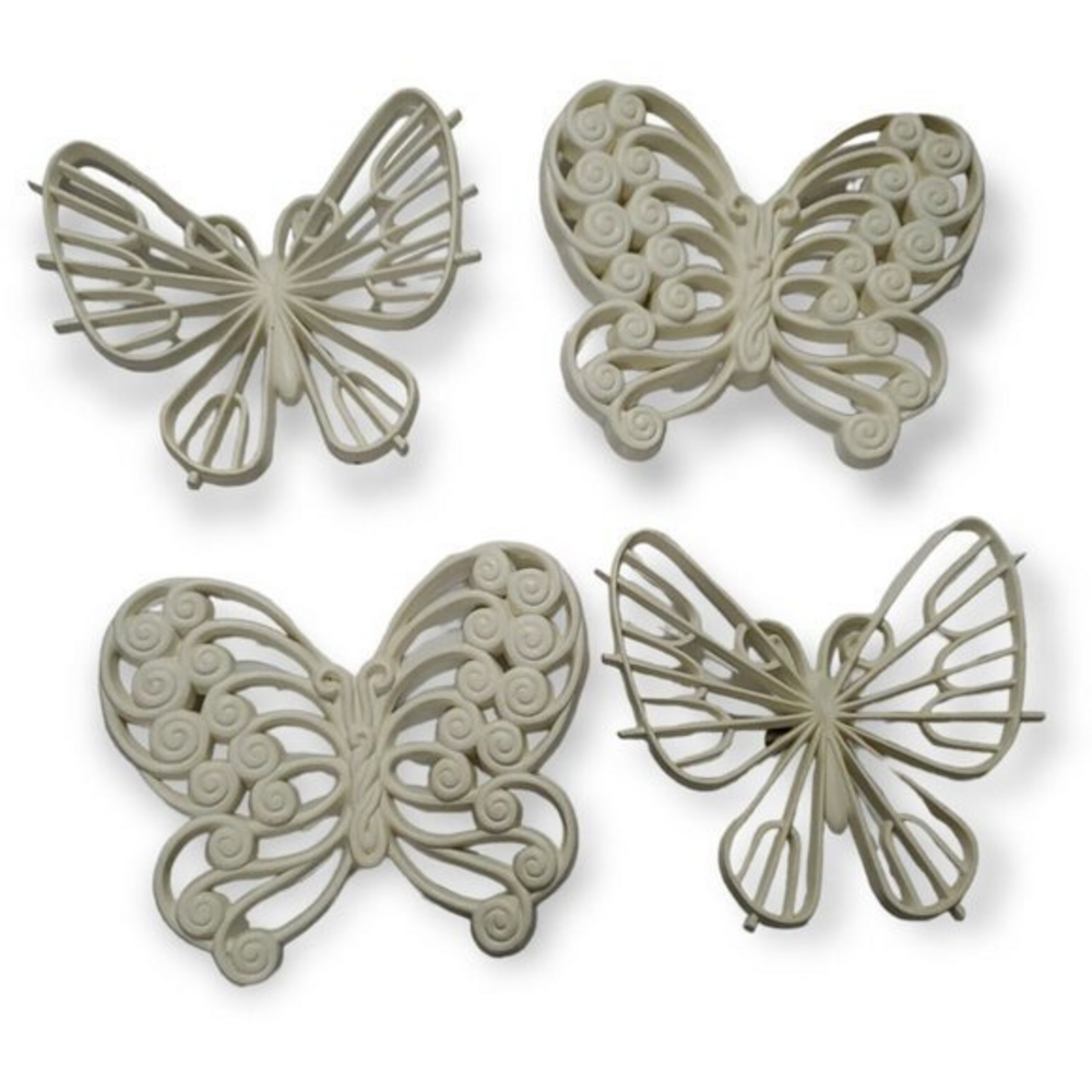 4 Vintage Syroco Wicker Butterflies Home Interiors Homco Burwood Wall Hanging